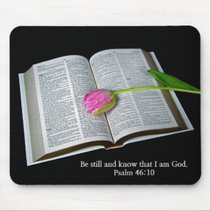 Tapis De Souris Psaume 46:10 Tulipe Rose Sur La Bible
