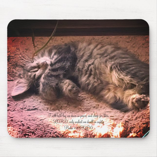 Tapis de souris Psaume 4:8 Kitty Cat (Devant)
