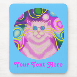 Tapis De Souris Psy-cat-delic rose rond 'Your Text' mousepad bleu