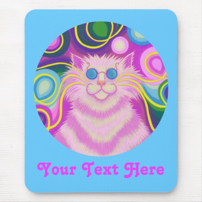 Tapis De Souris Psy-cat-delic rose rond 'Your Text' mousepad bleu (Devant)