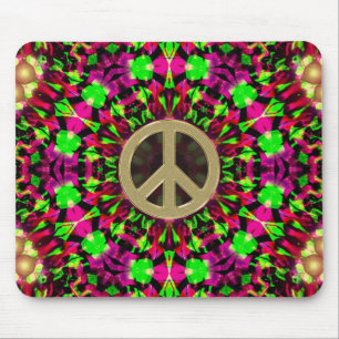 Tapis De Souris Psychedelic Kaleidoscope Gold Peace Mousepad