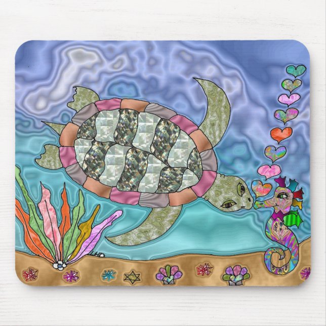 Tapis De Souris Psychédélic Sea Turtle Seahorse (Devant)