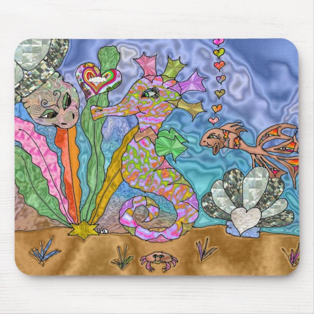 Tapis De Souris Psychedelic Seahorse Sea Turtle Art (Devant)
