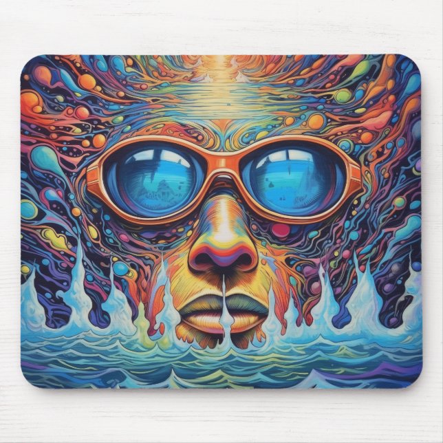 Tapis De Souris Psychédélique avec des paysages fantastiques (Devant)