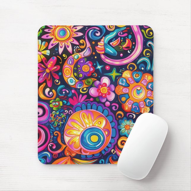 Tapis De Souris Psychedelique Hippy Hippie 60s 70s (Avec souris)