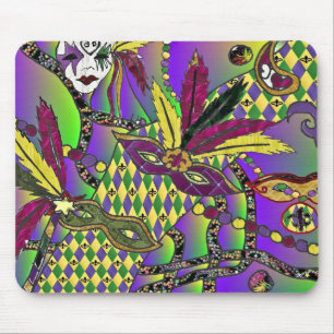 Tapis De Souris Psychédélique Mardi Gras Plumes Masques Cadeaux Vê