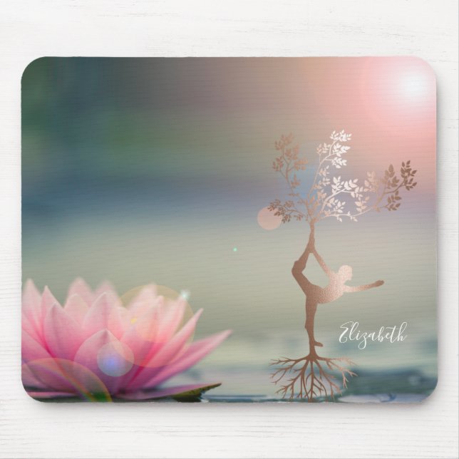 Tapis De Souris Psychologue Lotus Tree Silhouette Yoga (Devant)