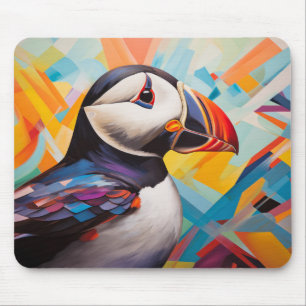 Tapis De Souris Puffin Animal Bird Portrait Peinture colorée