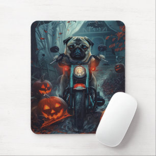 Tapis De Souris Pug à moto Halloween effrayant