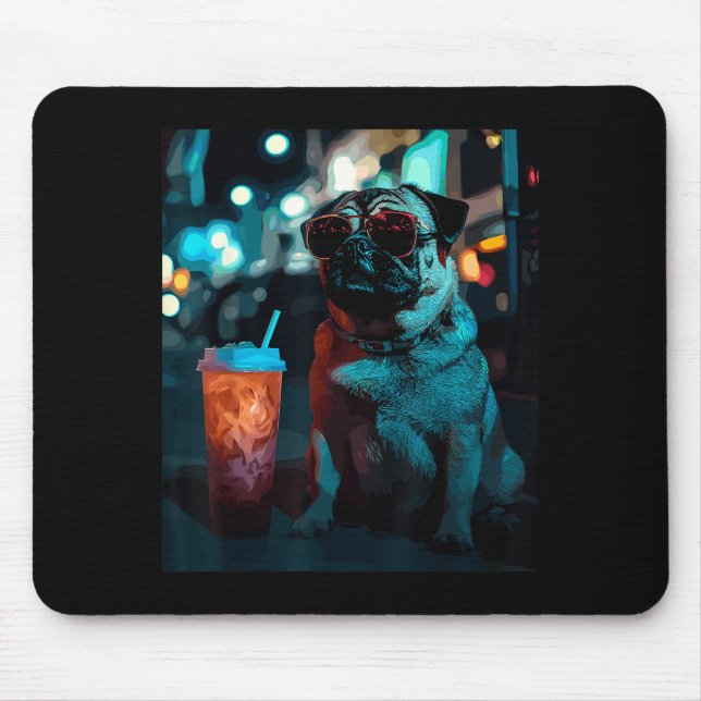 Tapis De Souris Pug avec café glacé  (Devant)