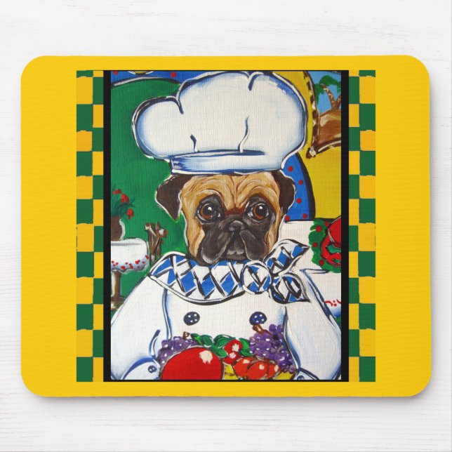 Tapis De Souris Pug chef de fruits de mer (Devant)