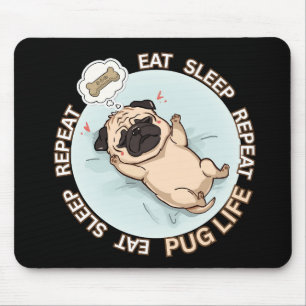 Tapis de souris Pug dormant drôle Manger Dormir