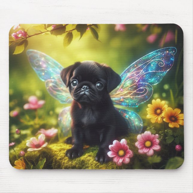Tapis de souris Pug Fée Mignonne dans un Jardin Fl (Devant)