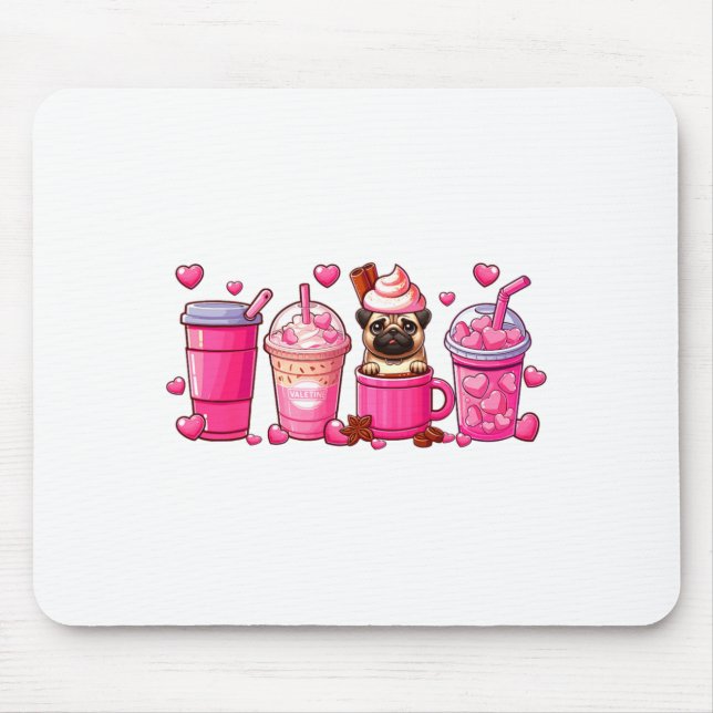 Tapis De Souris Pug Inside Cup Coffees Lover Valentines Day Heart  (Devant)