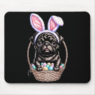Tapis De Souris Pug noir avec des oreilles de lapin oeuf de Pâques