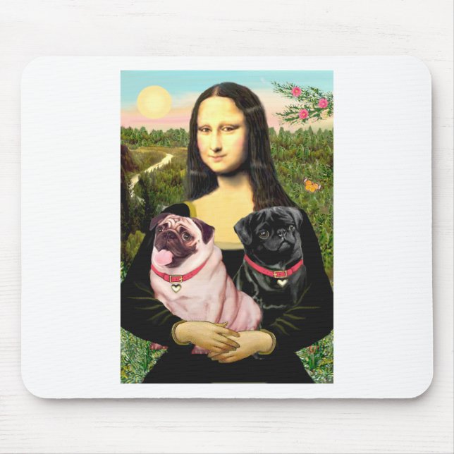 Tapis De Souris Pugs (Fauve + Noir) - Mona Lisa (Devant)