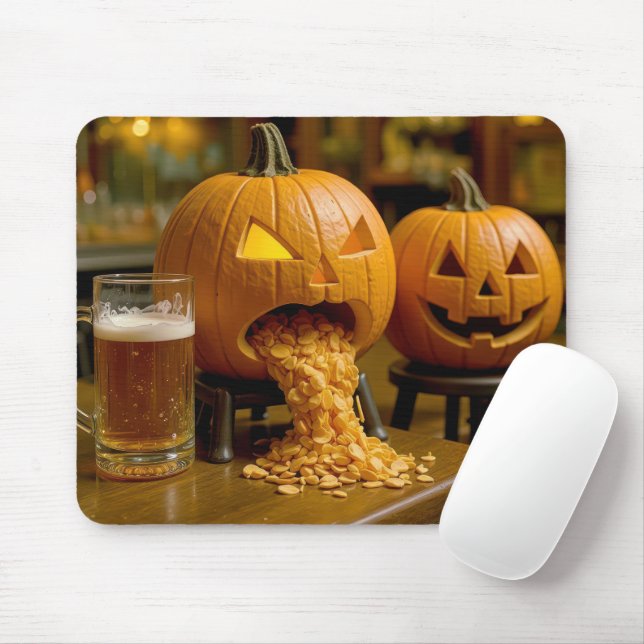 Tapis De Souris Puking Halloween Pumpkin In a Bar (Avec souris)