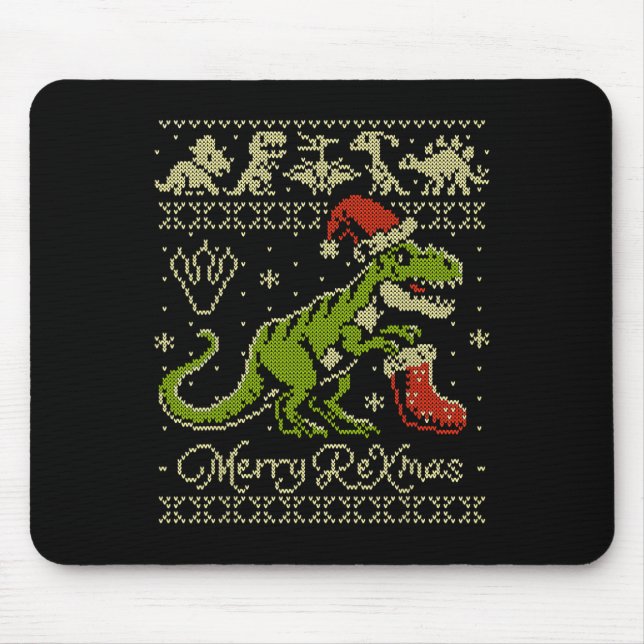 Tapis De Souris Pull de Noël moche dinosaure - Noël drôle  (Devant)