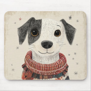 Tapis De Souris Pullover Noir et Blanc pour Chien avec Neige