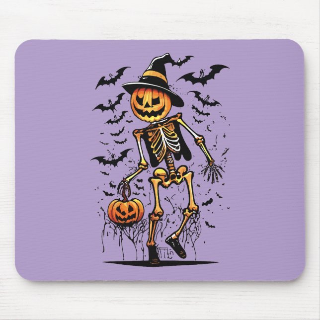 Tapis De Souris Pumpkin Skeleton Halloween Art  (Devant)