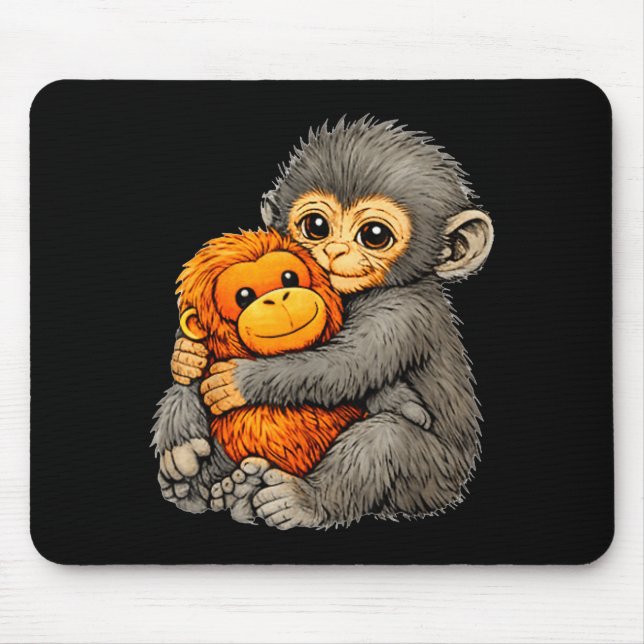 Tapis De Souris Punch monkey funny cute baby animal hugging plush  (Devant)