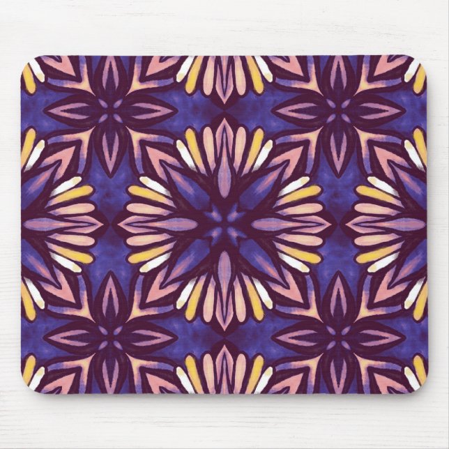 Tapis De Souris Purple Abstrait motif floral jaune Indigo Boho (Devant)