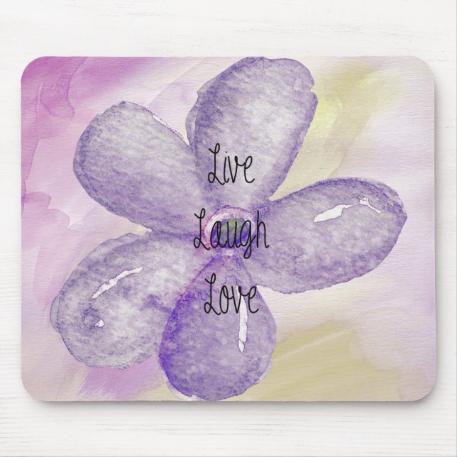 Tapis De Souris Purple Aquarelle Vivre, rire, amour Fleur (Devant)