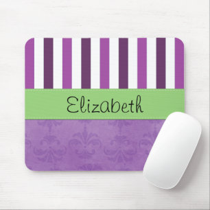 Tapis De Souris Purple Damask, Purple Stripes, Stripe, Votre Nom