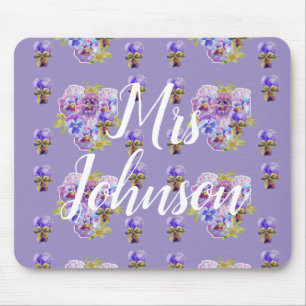 Tapis De Souris Purple Enseignants Nom fleuri Ordinateur Souris Ma