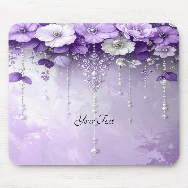 Tapis De Souris Purple Flowers with Dangling Pearls Mousepad (Devant)