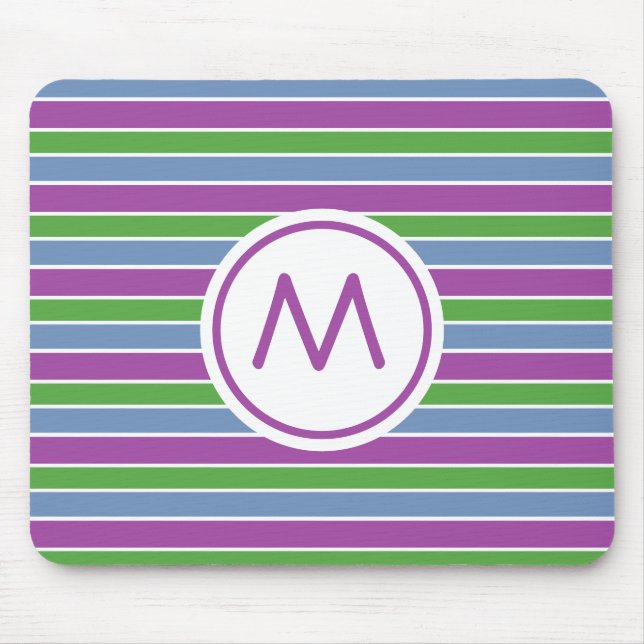 Tapis De Souris Purple Green Blue Striped Monogram (Devant)