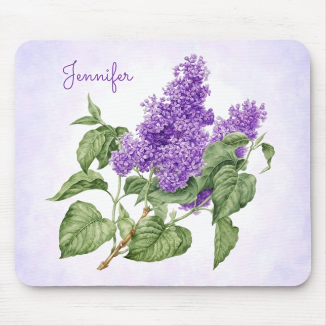 Tapis De Souris Purple Green Lilac Fleur Nom personnalisé Botaniqu (Devant)