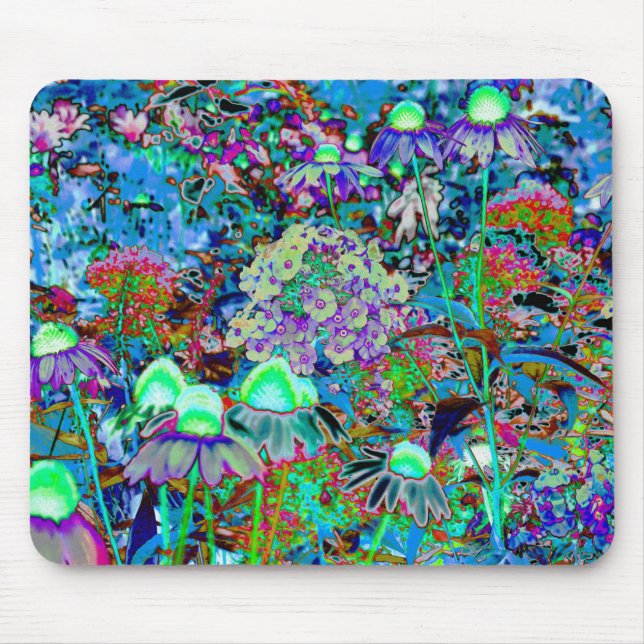 Tapis De Souris Purple psychédélique et fleurs de jardin vert citr (Devant)