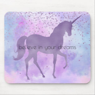 Tapis De Souris Purple Stars Confetti Aquarelle Unicorne