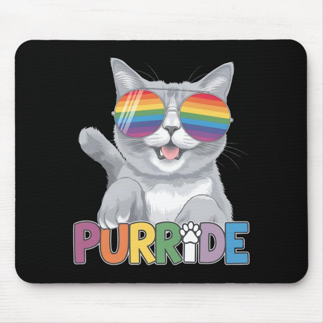 Tapis De Souris Purride Chat Lunettes de soleil Gay pride Rainbow  (Devant)