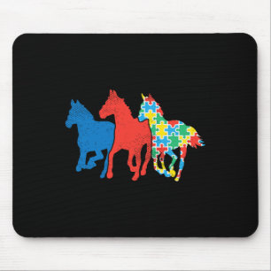 Tapis De Souris Puzzle à trois chevaux Sensibilisation sur l'autis