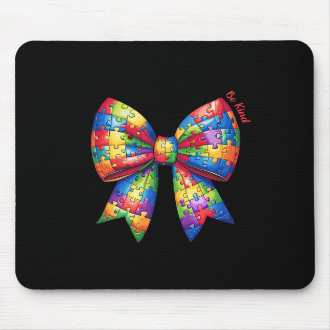 Tapis De Souris Puzzle Autisme Ruban Coquette Bow Be Kind Autisme  (Devant)