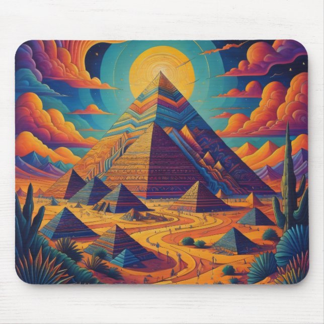 Tapis De Souris Pyramide égyptienne psychédélique paysage art (Devant)