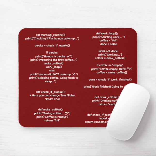 Tapis de souris Python morning_routine() – Cadeau  (Avec souris)