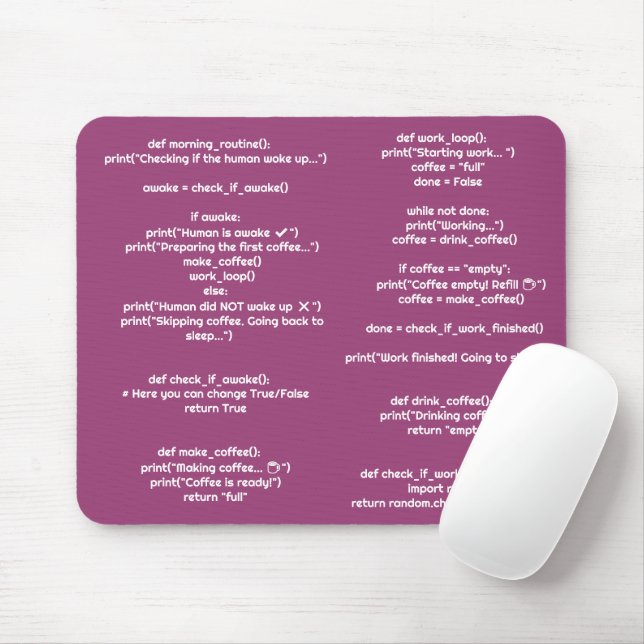 Tapis De Souris Python morning_routine() Mouse Pad – Coders Gift (Avec souris)