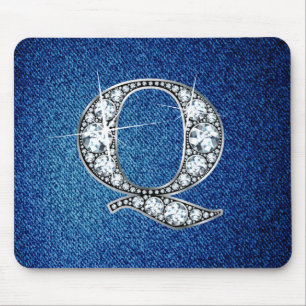 Tapis De Souris Q Faux-"Diamond Bling" sur Denim Mousepad