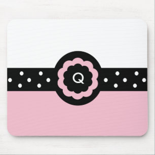 Tapis De Souris Q : Monogramme Q pointillé rose et blanc Mousepad