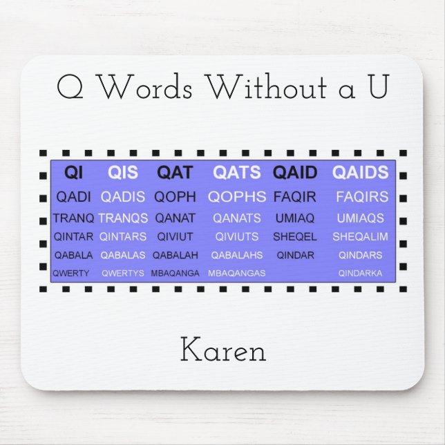 Tapis De Souris Q Mots sans aide au jeu en U (Devant)