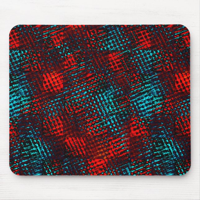 Tapis De Souris Quadrillé rayé de rouge et de bleu clair. (Devant)