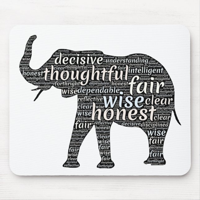 Tapis De Souris Qualités d'un nuage de mots d'éléphant (Devant)