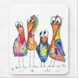 Tapis De Souris Quatre Beaux Oiseaux Whimsical Colorés<br><div class="desc">Il s'agit d'une peinture originale mixte de quatre oiseaux capricieux. Le tableau est aquarelle agrémenté d'encre et de crayons aquarelle.</div>