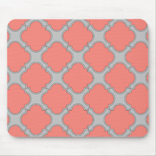 Tapis De Souris Quatrefoil coral and gray