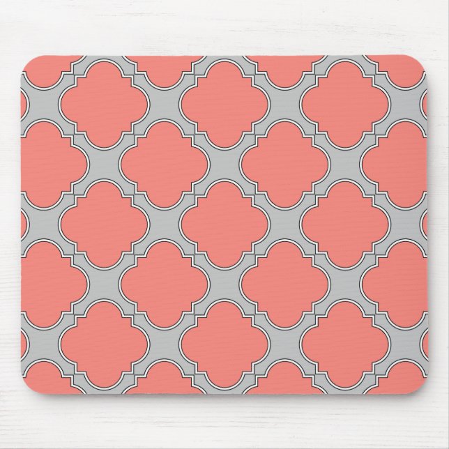 Tapis De Souris Quatrefoil coral and gray (Devant)