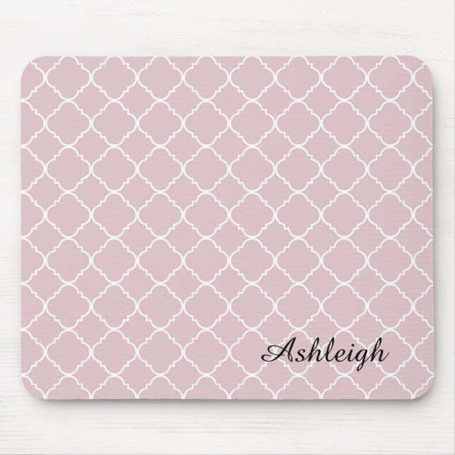 Tapis De Souris Quatrefoil rose et blanc (Devant)