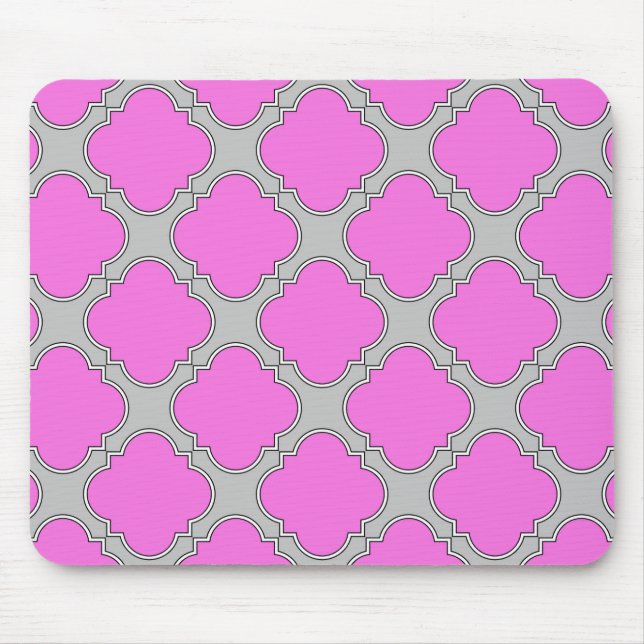Tapis De Souris Quatrefoil rose et gris (Devant)